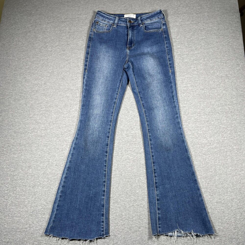 Nature Denim Jeans Womens 7 Blue Flared Mid Rise 29 Waist 32.5 Inseam Fringe